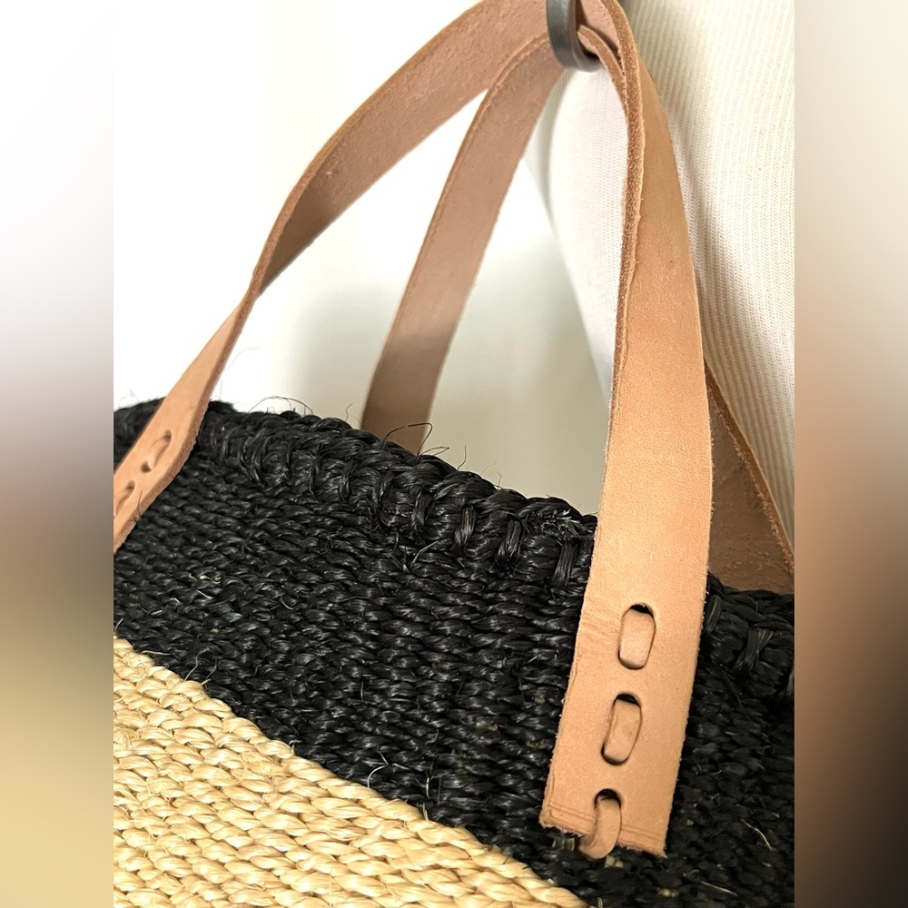 Woven Sisal Basket with Leather Handles - Picture 4 of 10